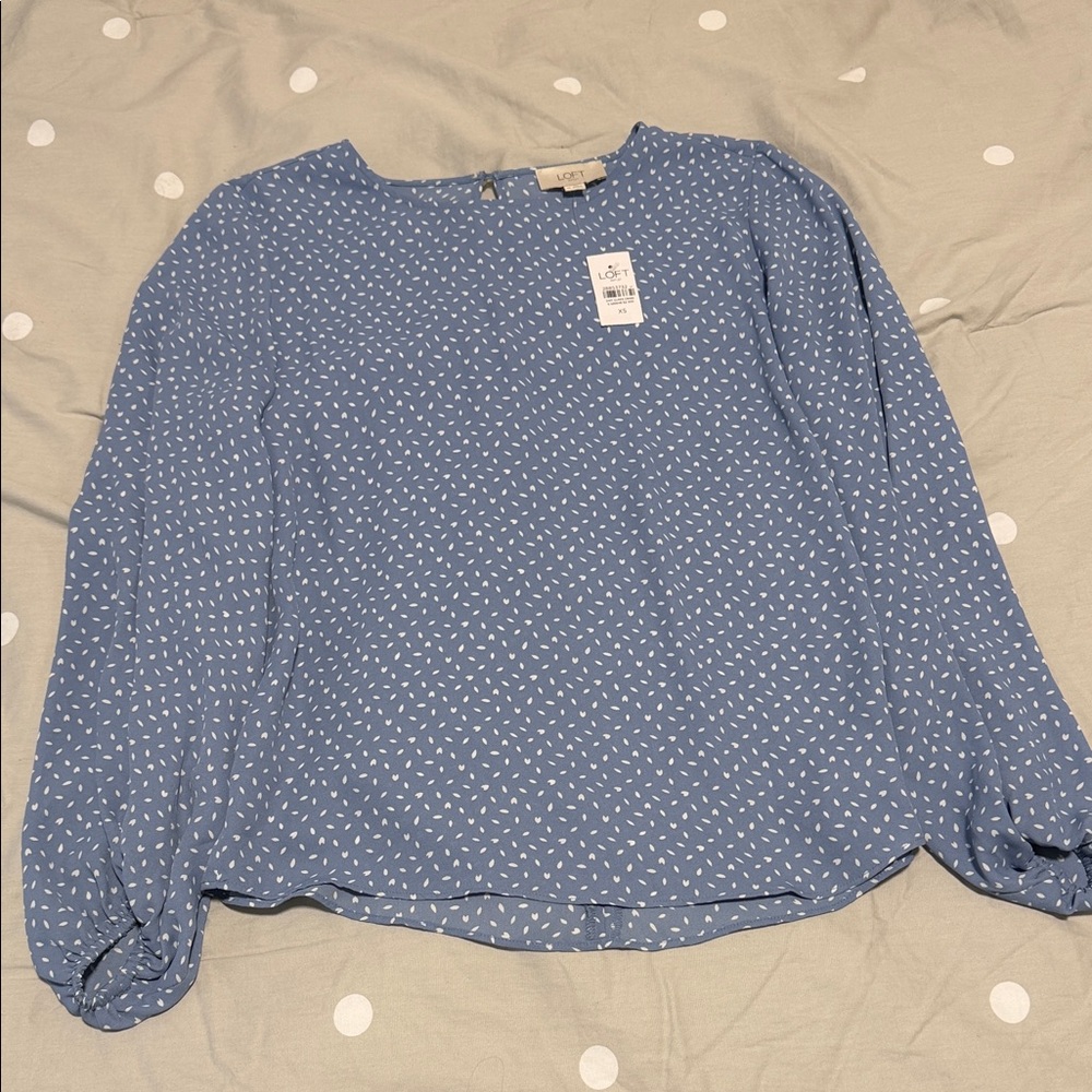 LOFT Blue and White Patterned Blouse